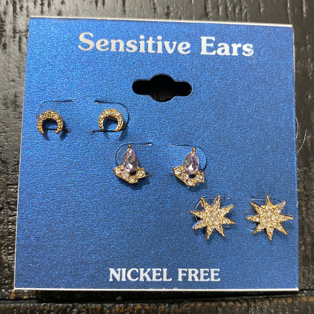 NWOT Gold Tone Sensitive Ears 3 Pr. Earrings Set!